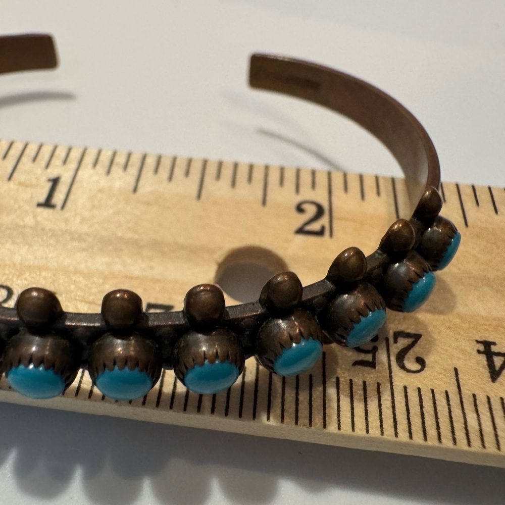 Genuine Turquoise Copper Cuff Bracelet Handmade Southwest Bracelet - Picture 10 of 16